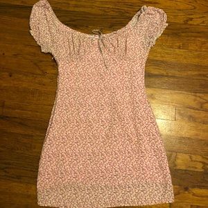 Pink with floral pattern dress. I’m 5’3 just as reference for 2nd picture.